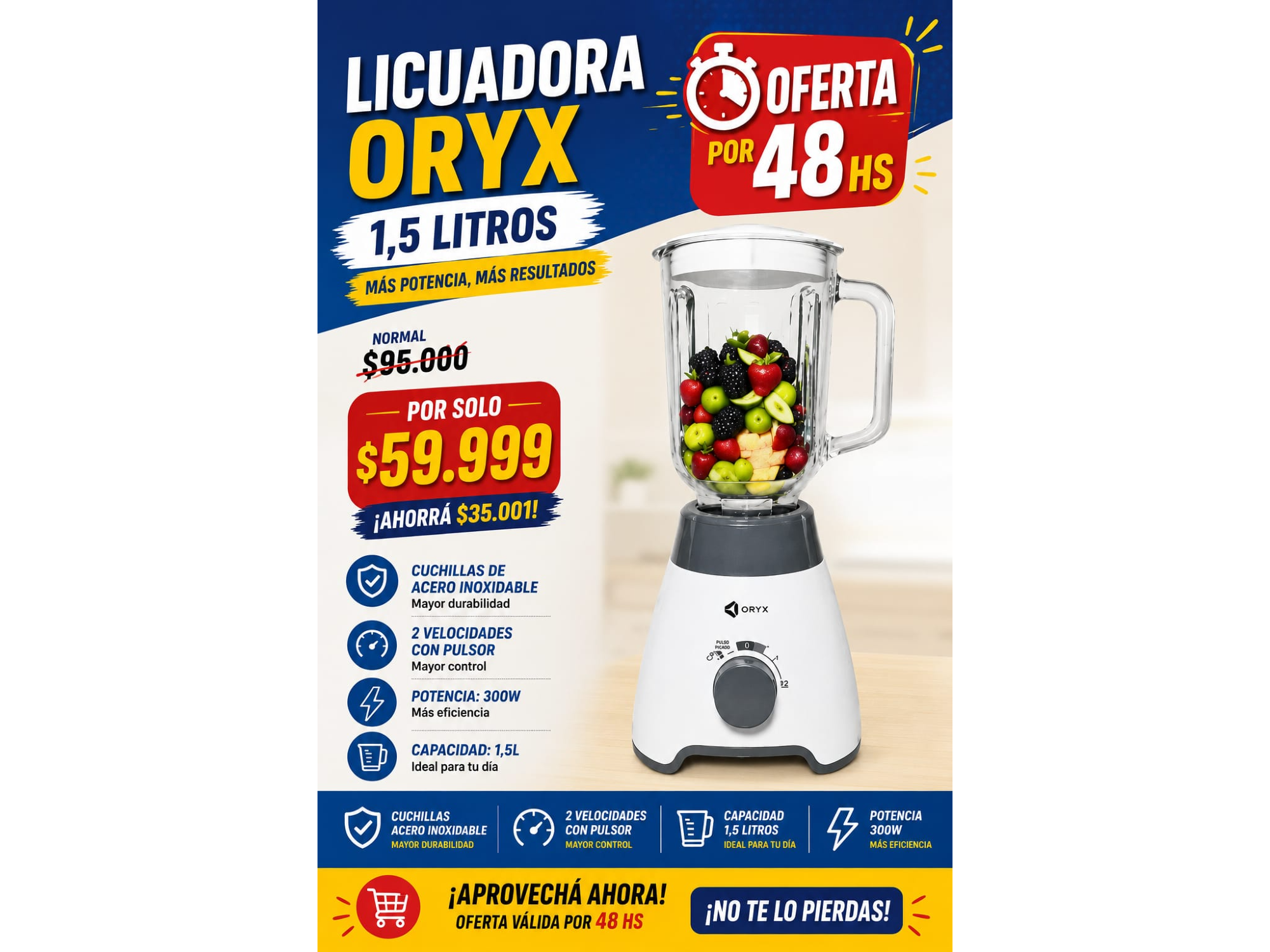 LICUADORA ORYX 1.5LITROS
