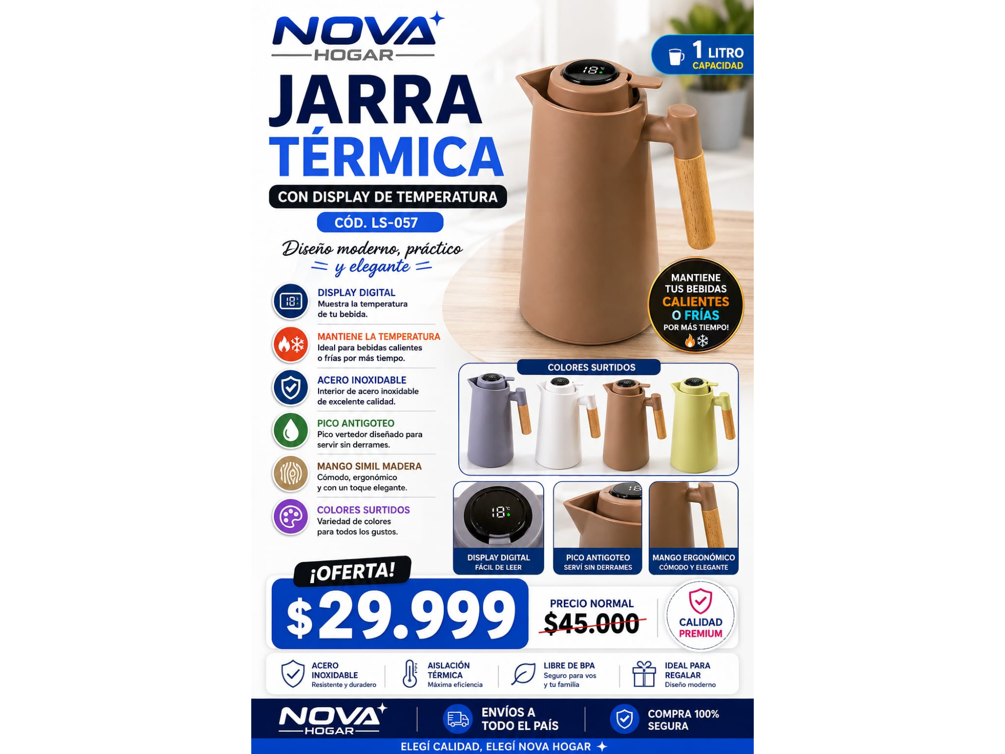 JARRA TERMICA CON DISPLAY DE TEMPERATURA (COD:LS-057)