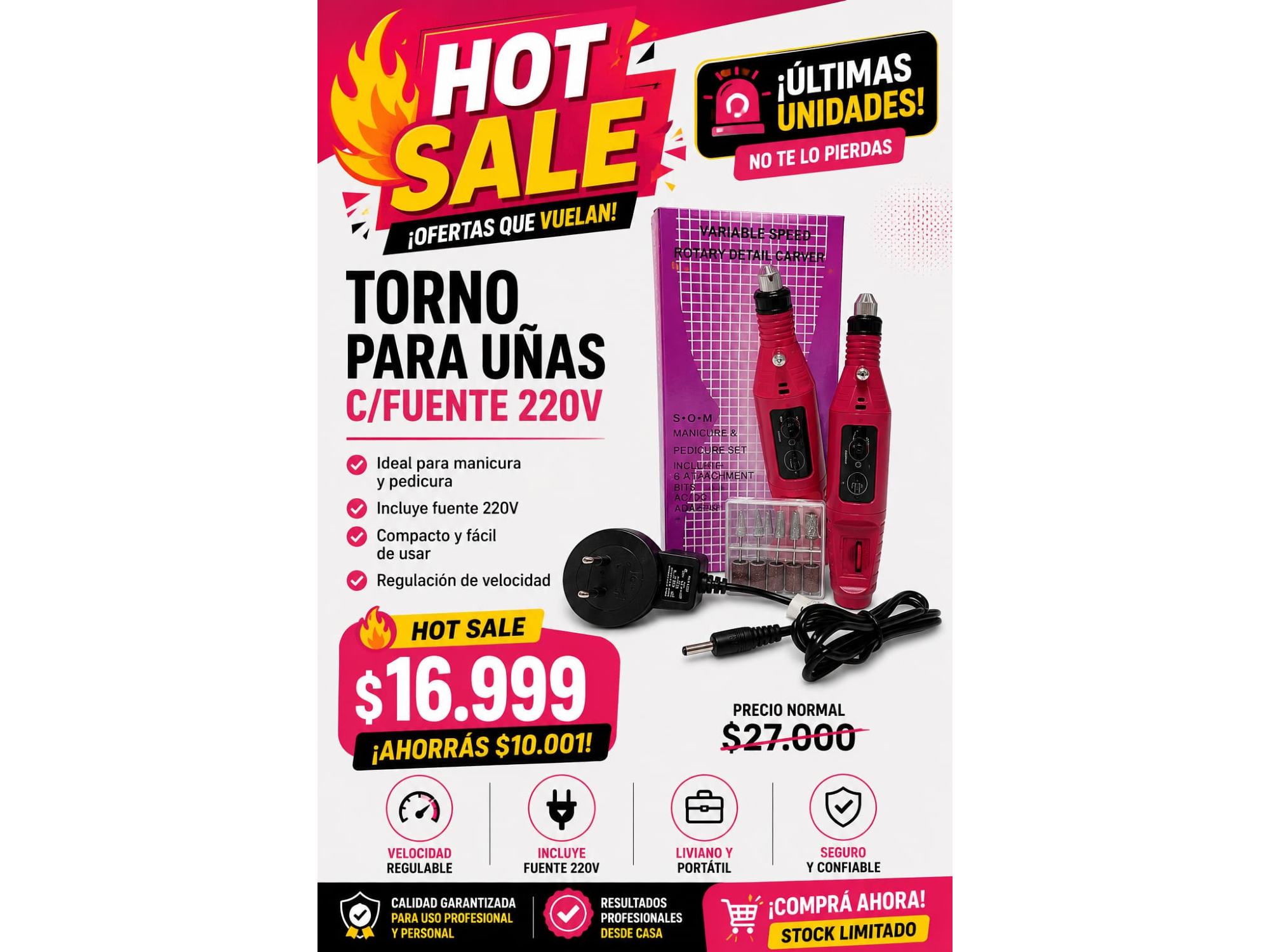 TORNO PARA UÑAS CON FUENTE 220V