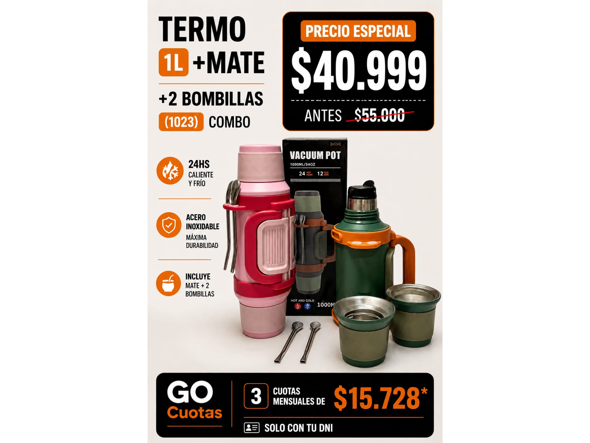 COMBO TERMO 1L+MATE+2 BOMBILLAS (1023)