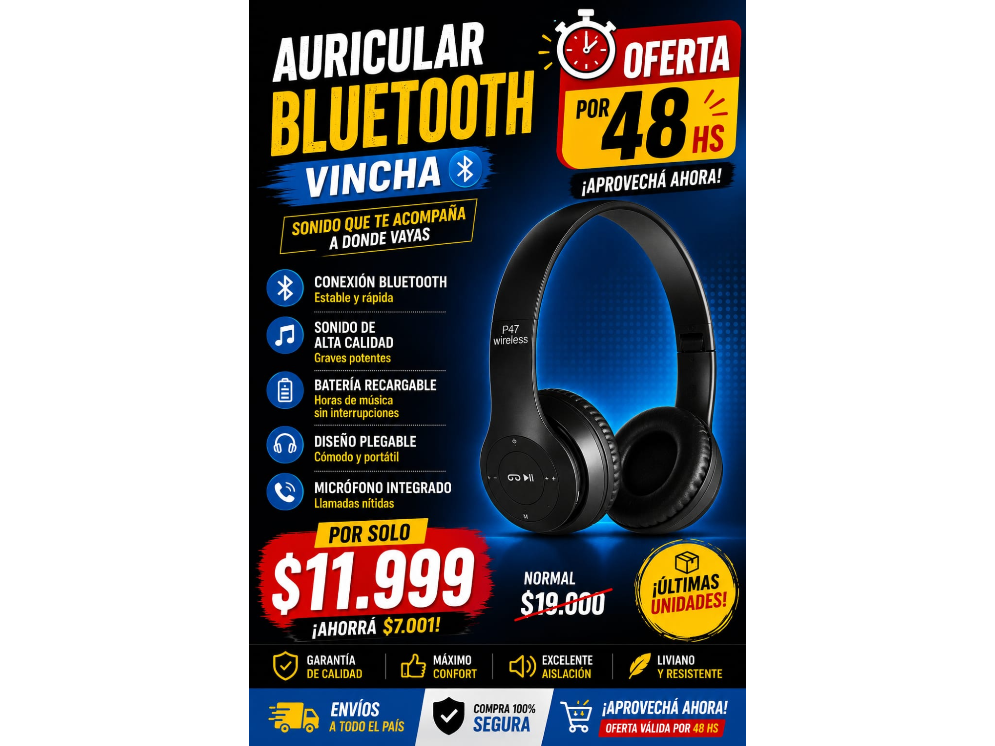 AURICULAR BLUETOOTH VINCHA