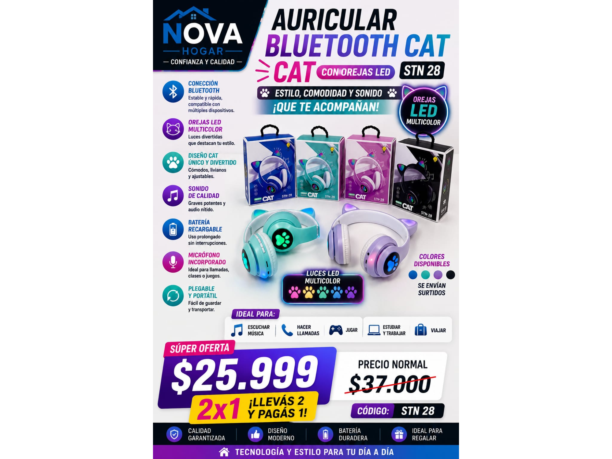 2x1 AURICULAR BLUETOOTH CAT(STN28)
