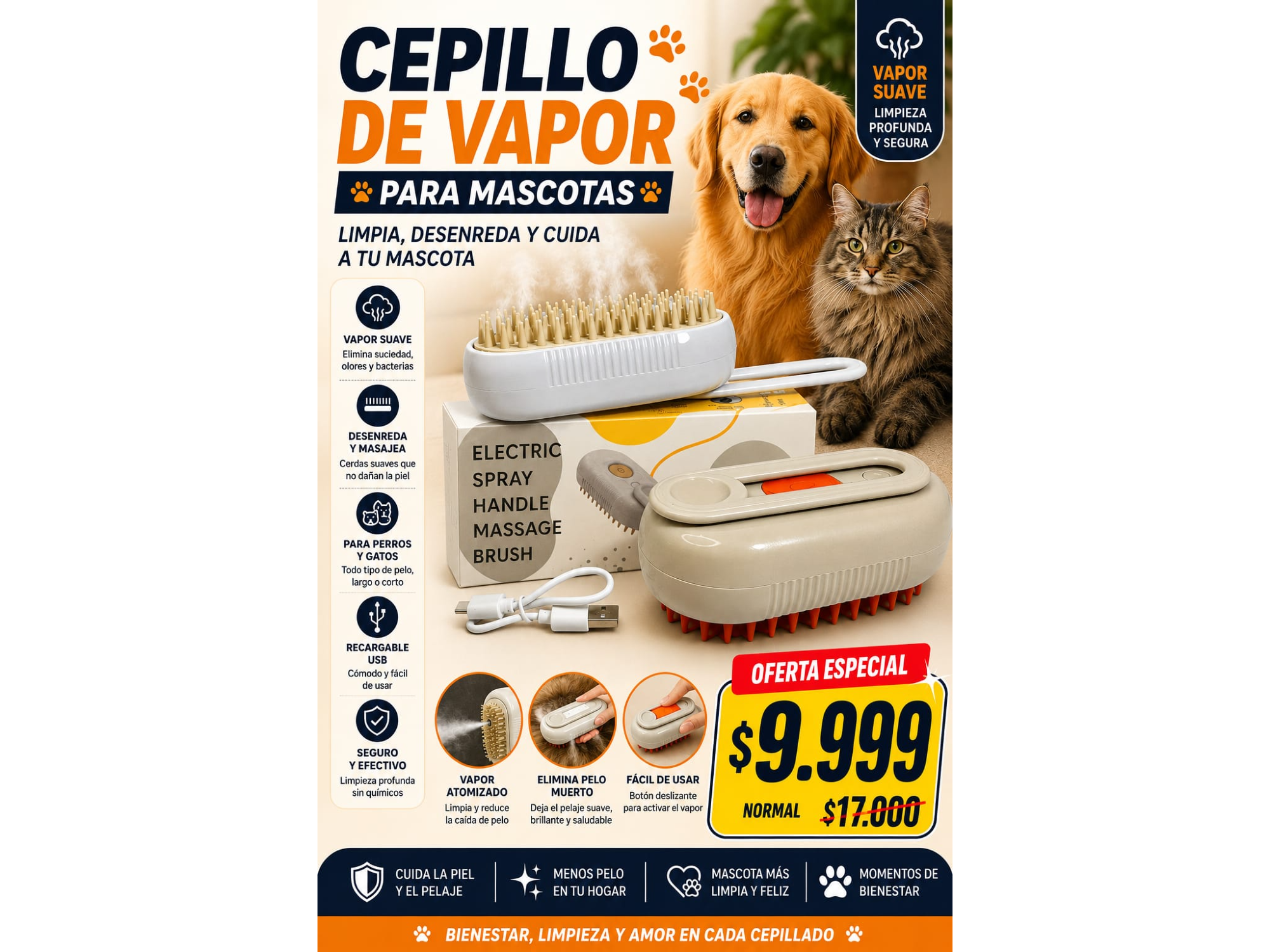 CEPILLO  DE VAPOR PARA MASCOTAS