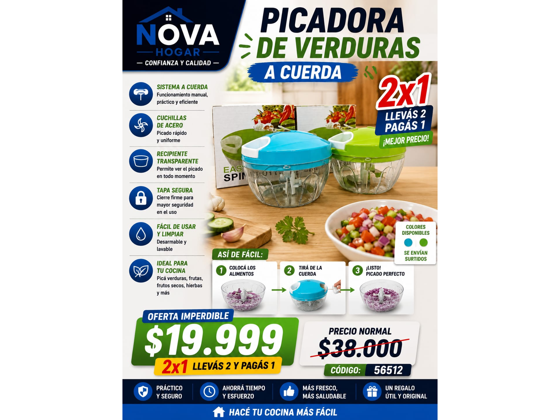 2x1 PICADOR DE VERDURAS A CUERDA