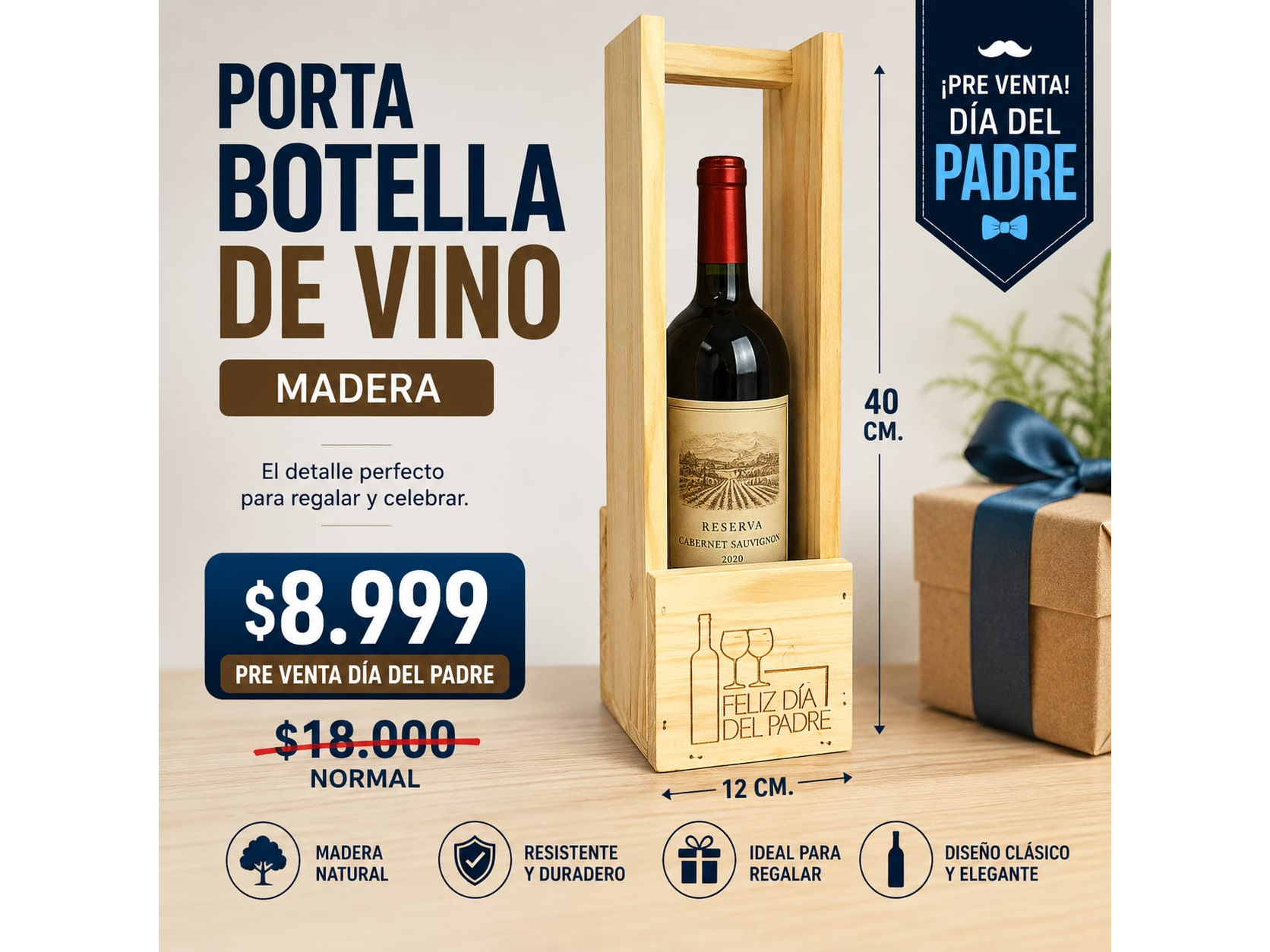 PORTA BOTELLA DE VINO MADERA