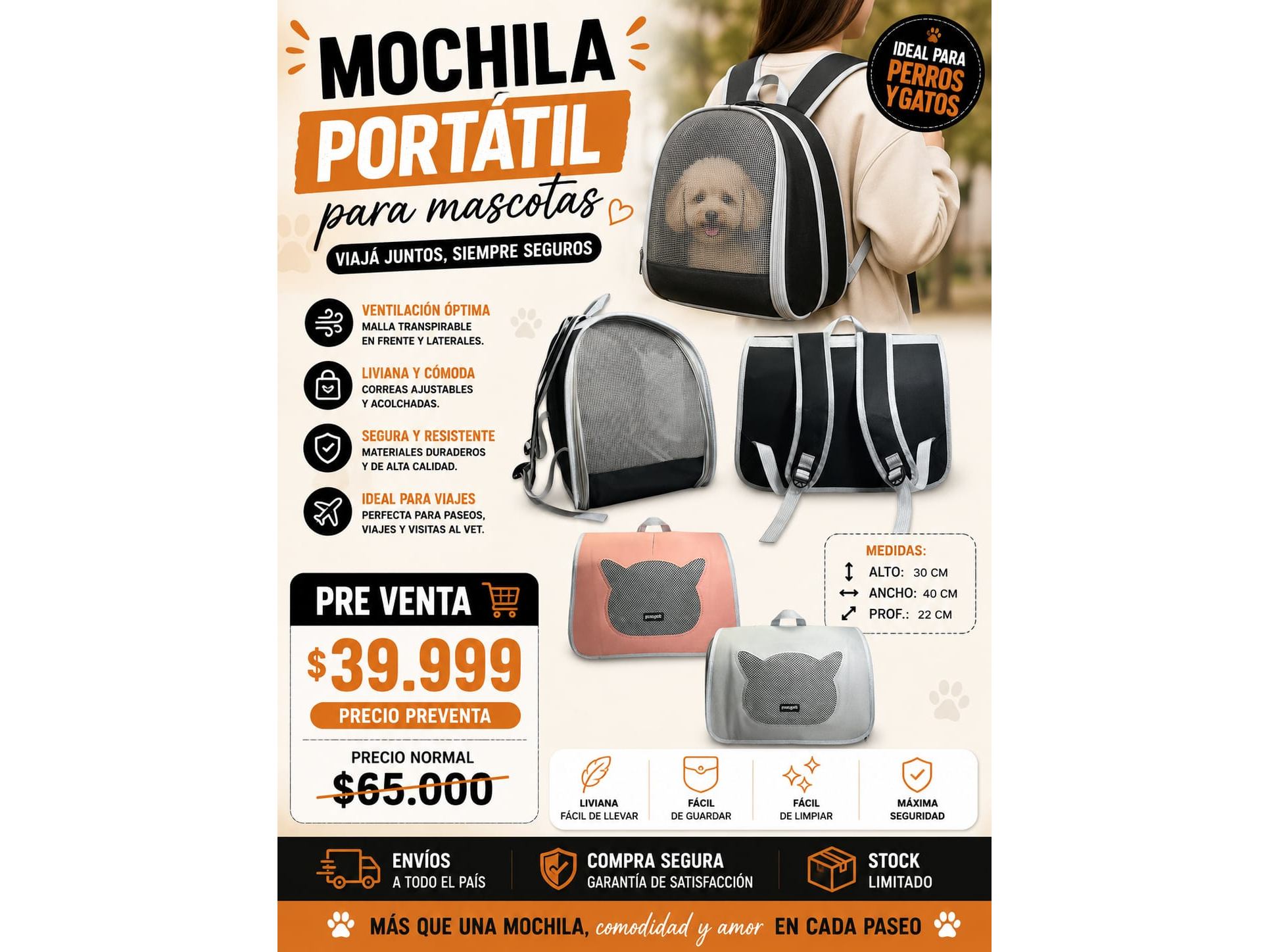 MOCHILA PORTATIL P/MASCOTAS