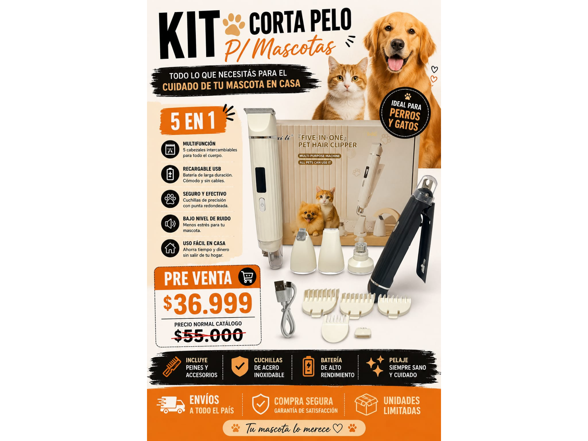 KIT CORTA PELO P/MASCOTAS