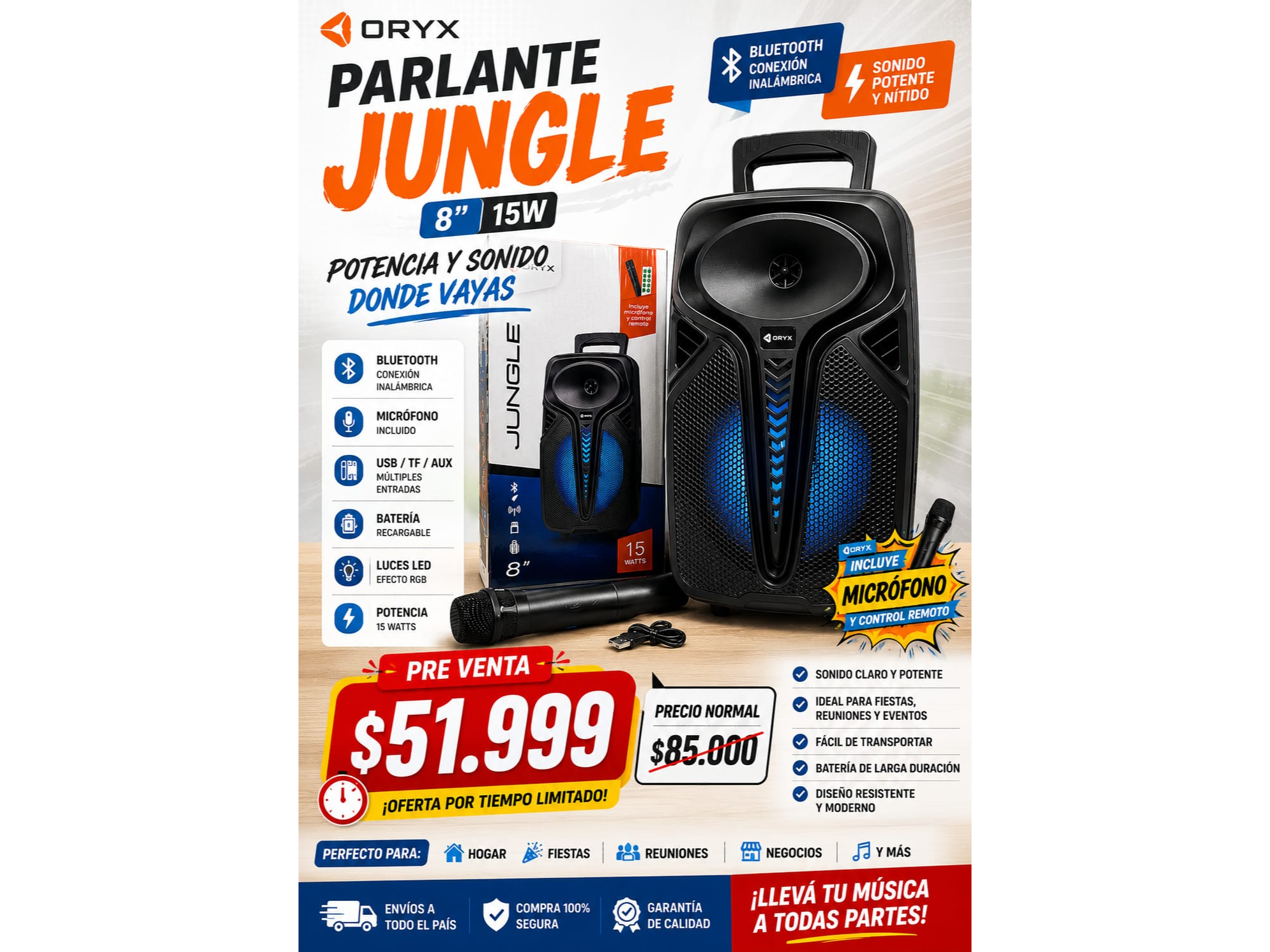 PARLANTE JUNGLE 8" 15W