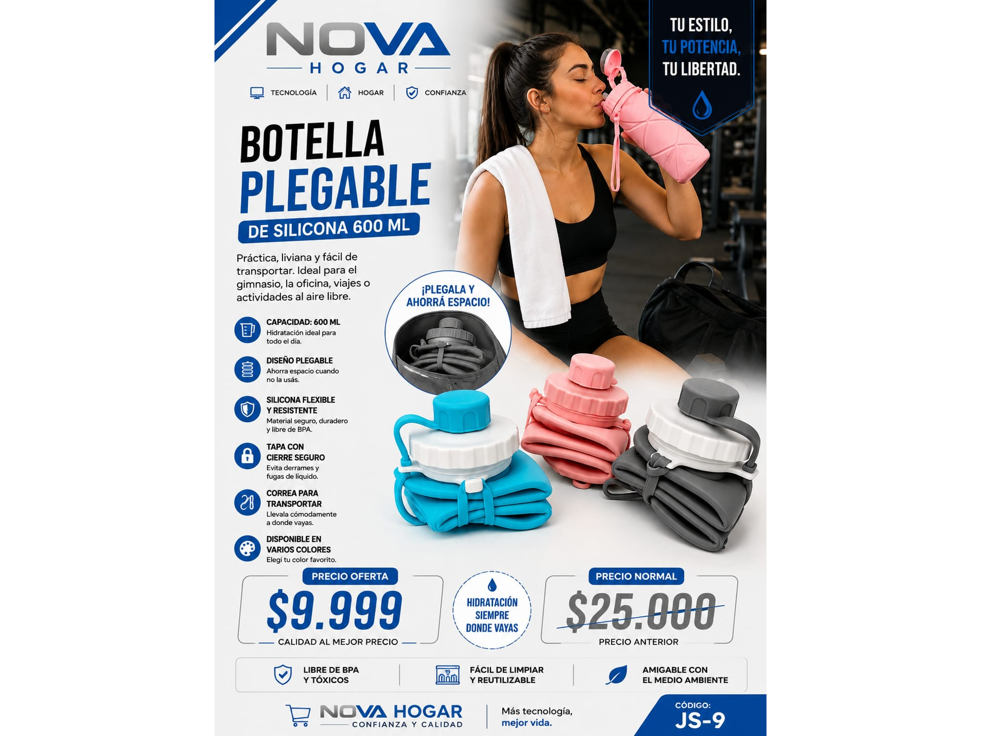 BOTELLA PLEGABLE DE SILICONA 600ML
