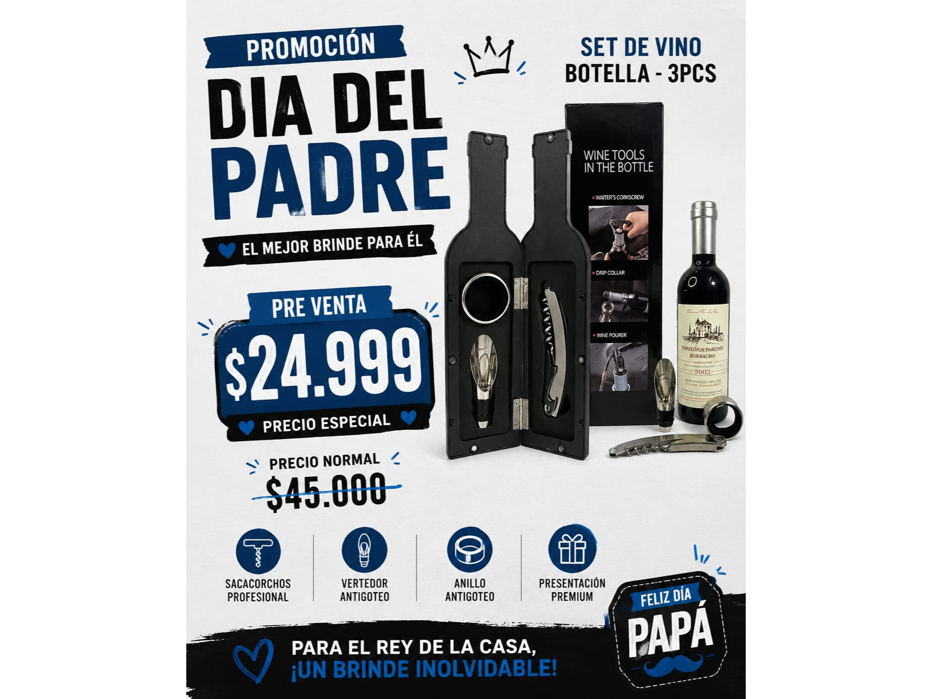 SET DE VINO BOTELLA 3PCS