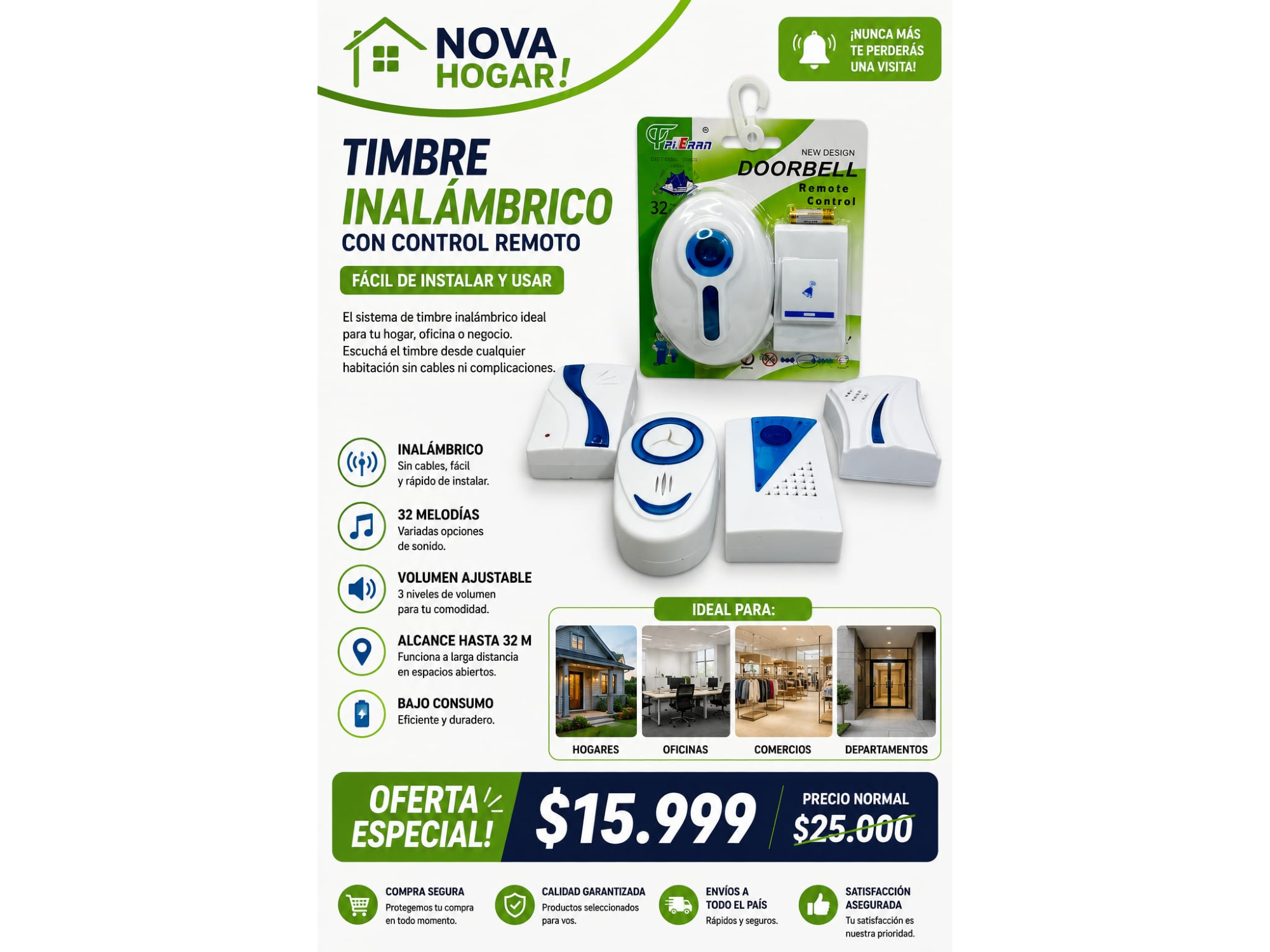 TIMBRE INALAMBRICO CON CONTROL REMOTO