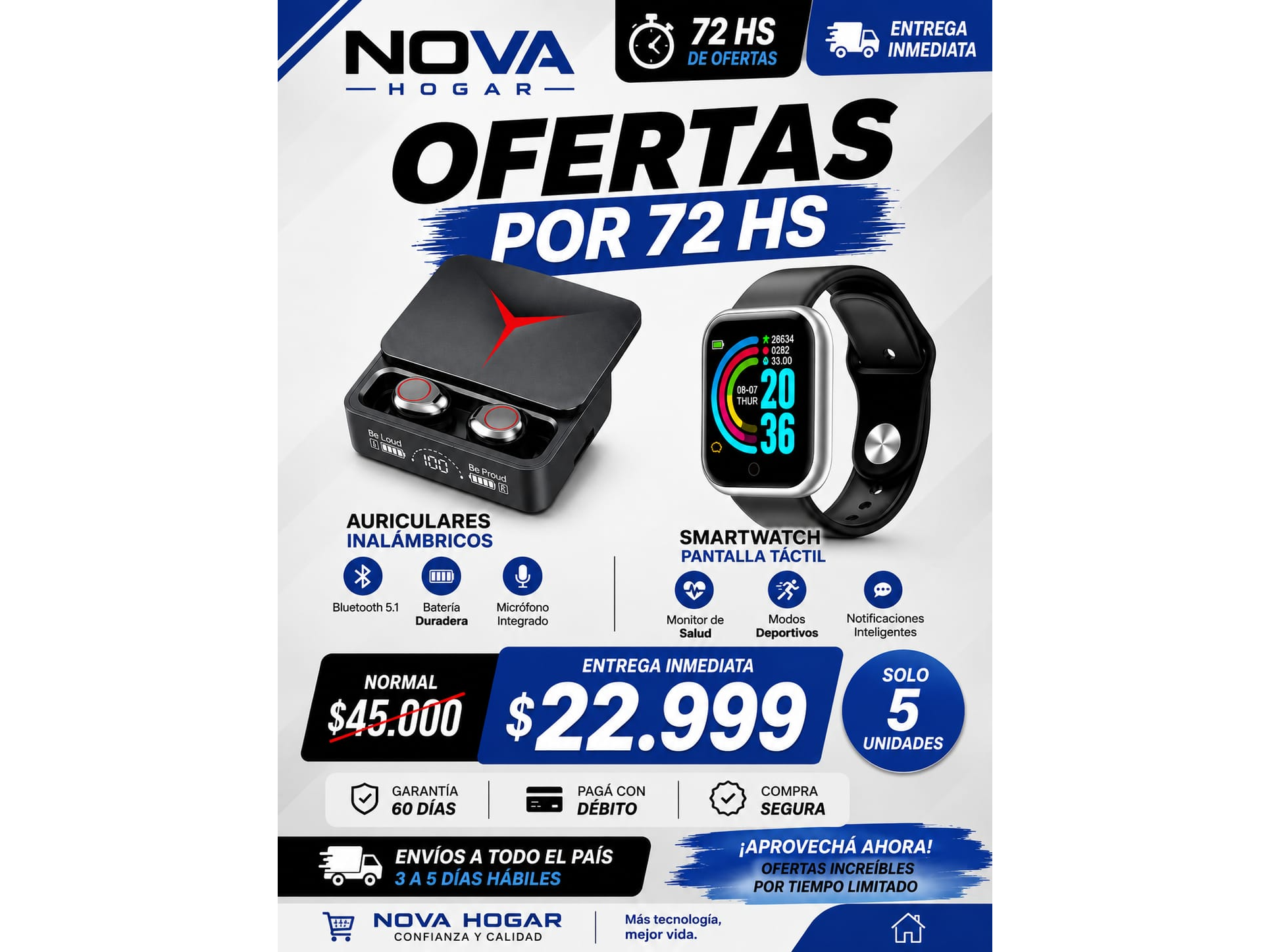 AURICULAR INALAMBRICO +SMARTWATCH PANTALLA TÁCTIL