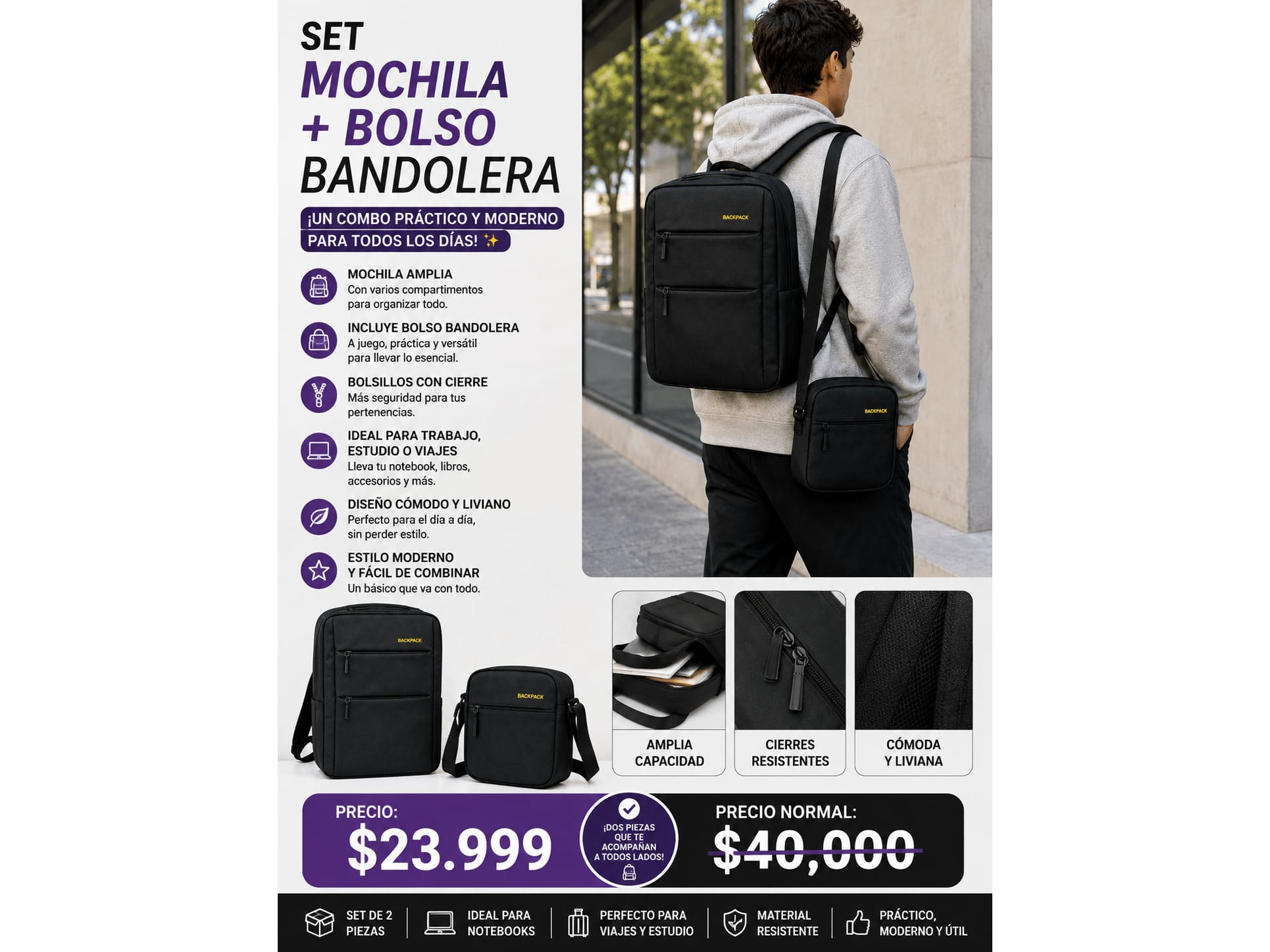 SET DE MOCHILA+BOLSO BANDOLERA