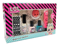 42707 - Beauty Kit con postal p/ pintar -2 esmaltes+brillo en petaca+stencil+decorador+lip gloss