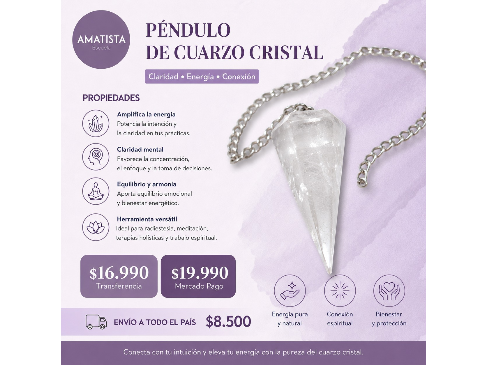 PENDULO DE CUARZO CRISTAL