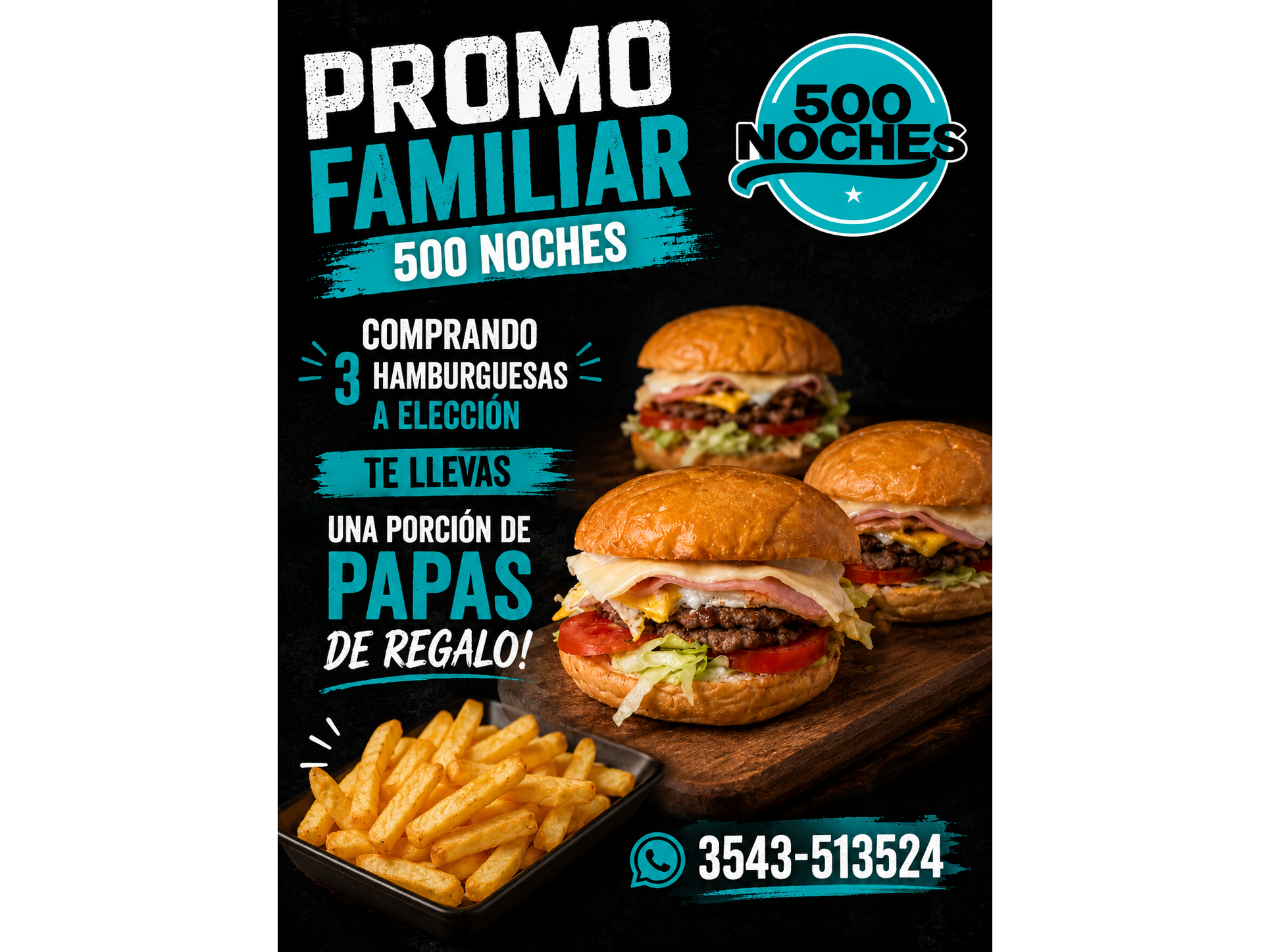 3 Hambur + papas de regalo 🎁