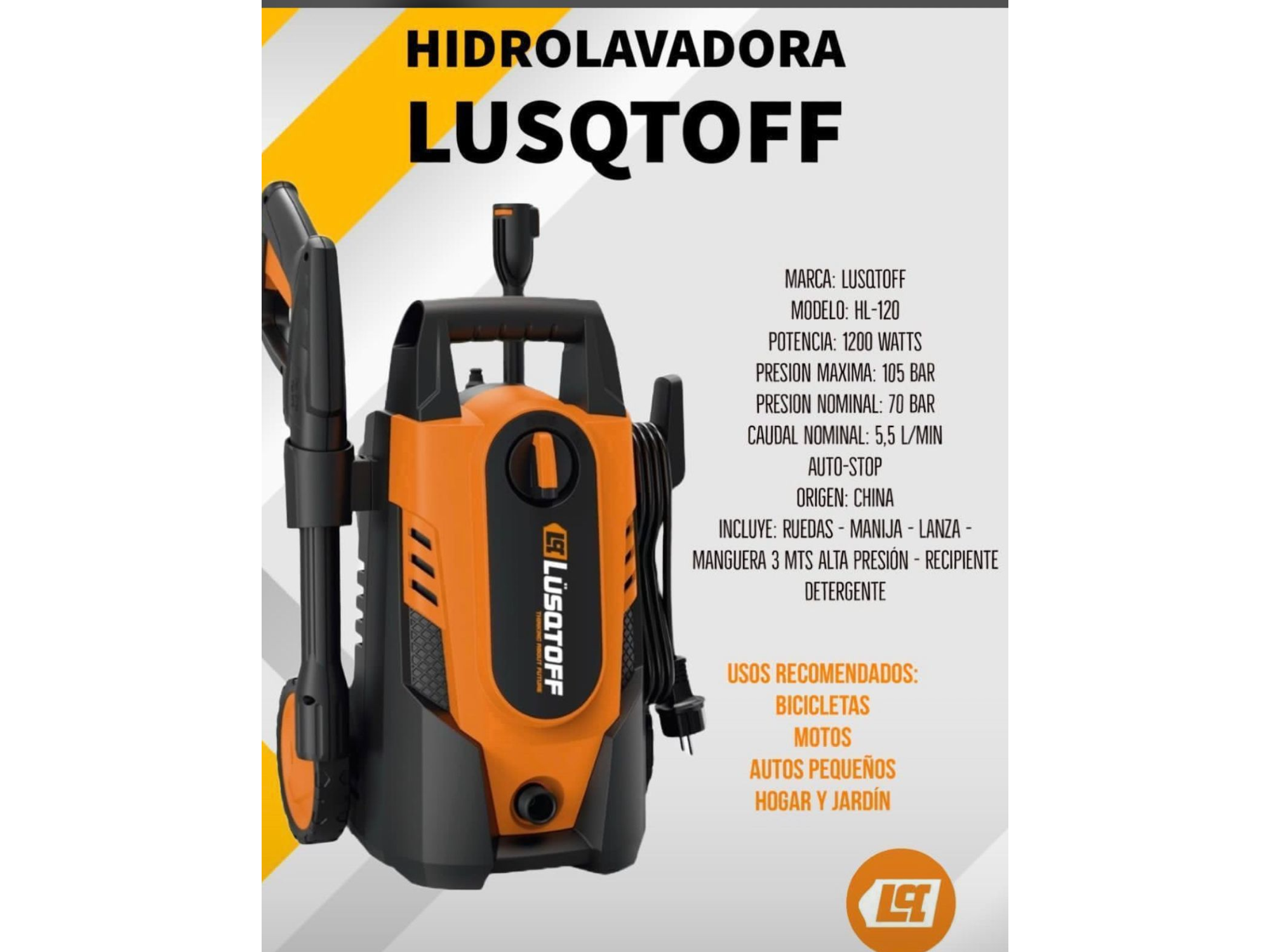 Hidrolavadora Lusqtoff 100bar 1200w Alta Presión C Autostop