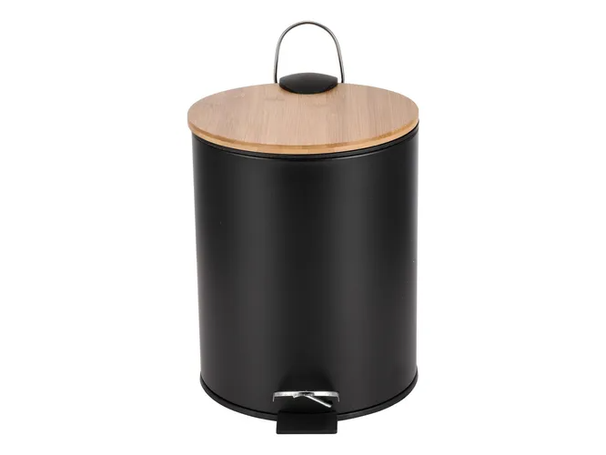 Cesto a pedal de acero negro tapa bamboo 5 Litros