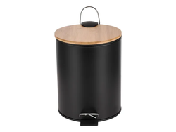Cesto a pedal de acero negro tapa bamboo 5 Litros