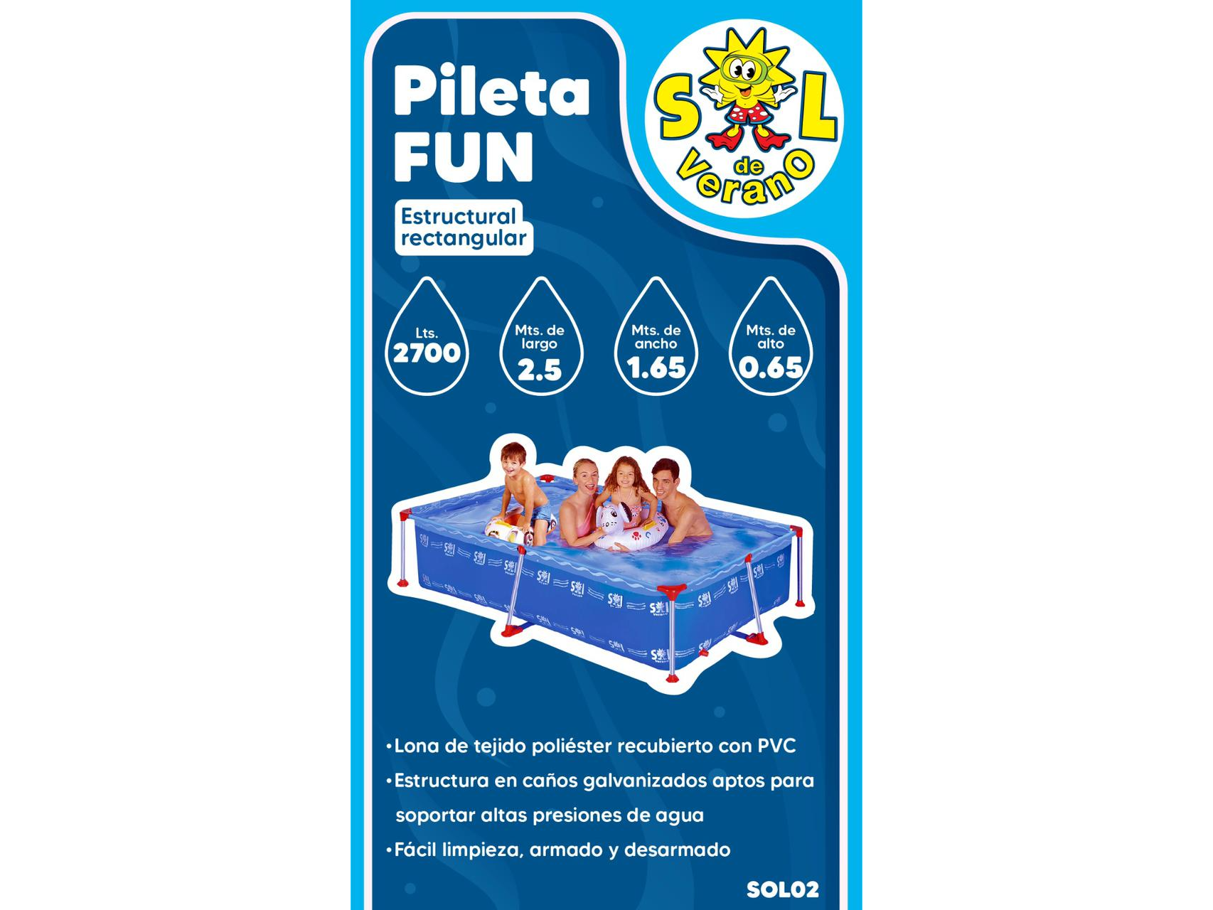 Pileta "Sol de Verano" 2700 Lts  Rectangular