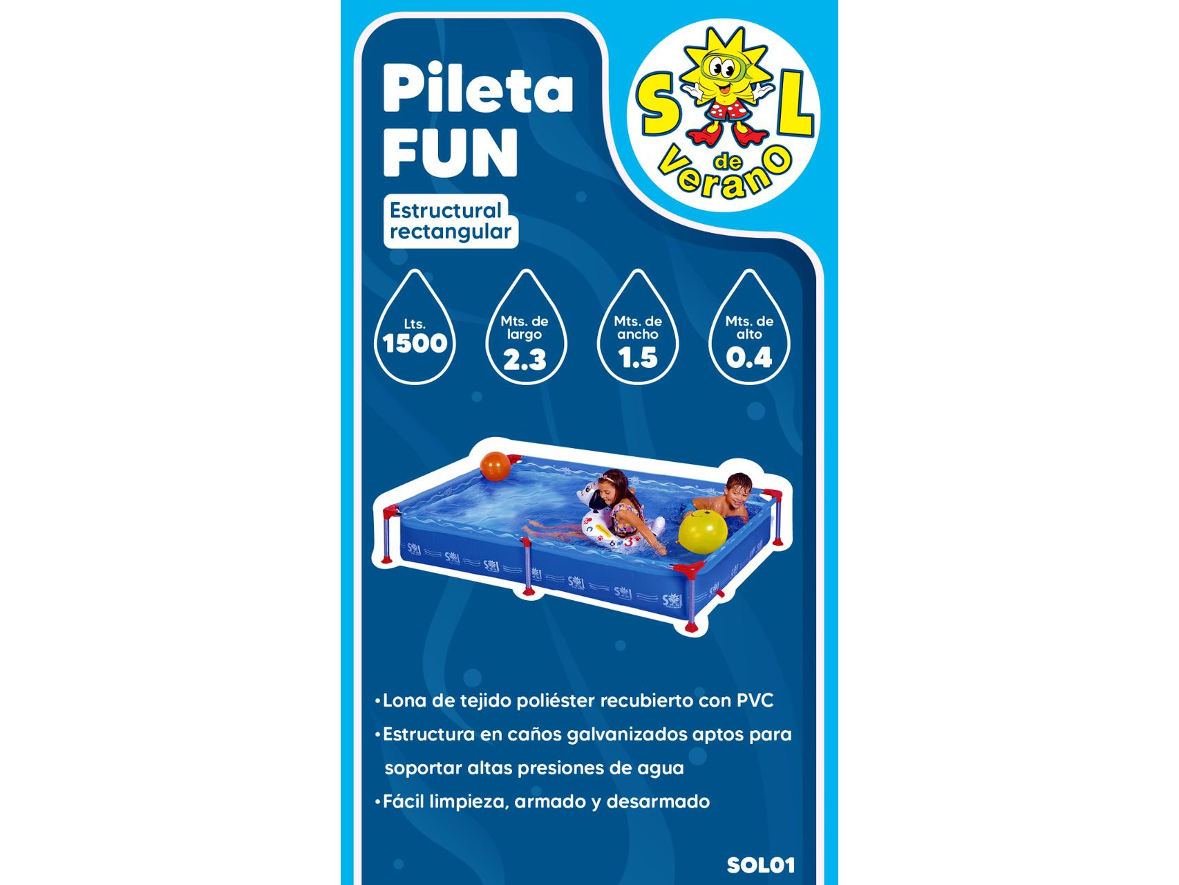 Pileta Sol de Verano 1500 Lts  Rectangular