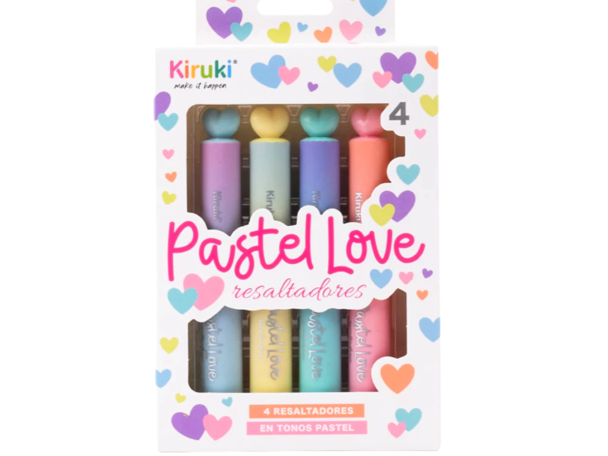 RESALTADOR "KIRUKI" PASTEL LOVE x 4 UNIDADES
