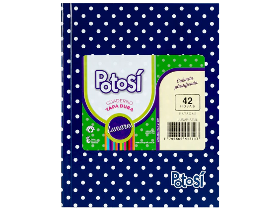 CUADERNO "POTOSÍ" TAPA DURA 16x 21 LUNARES x 42 HOJAS RAYADAS