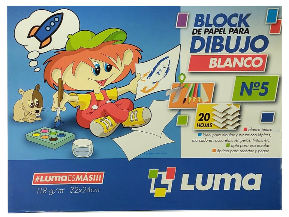 BLOCK DIBUJO BLANCO "LUMA" N°5 x 20 HOJAS