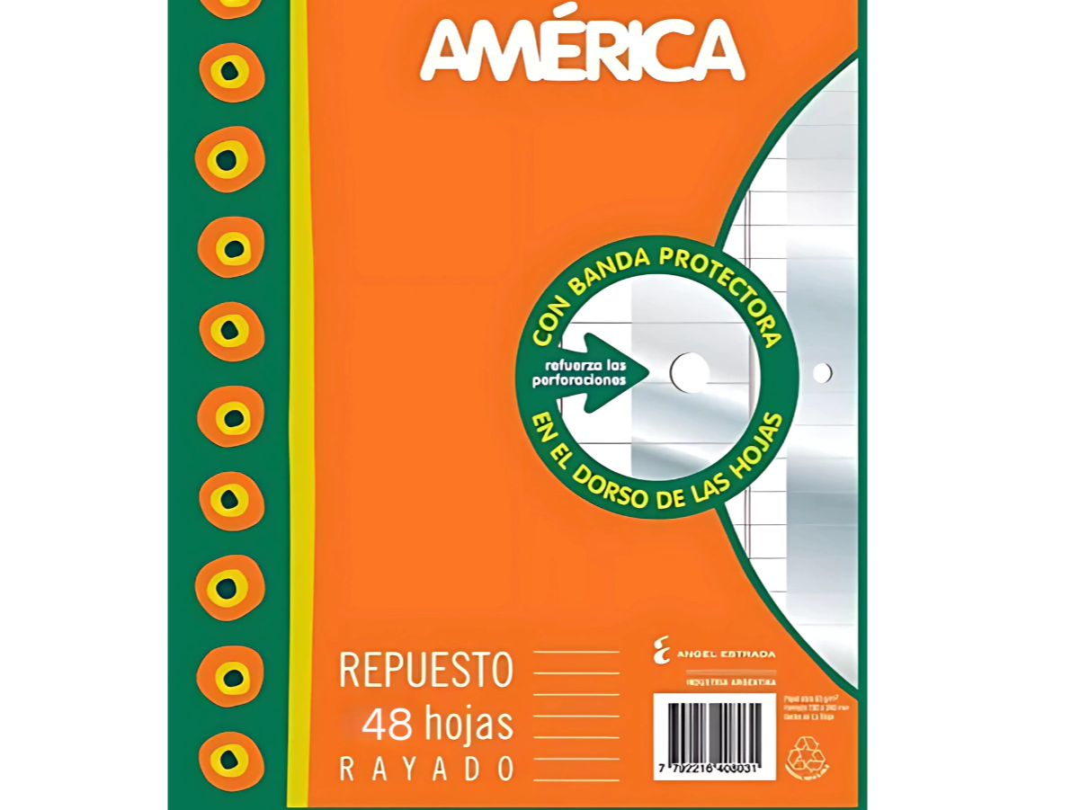 REPUESTO N°3 "AMÉRICA" x 48 HOJAS CON BANDA PROTECTORA