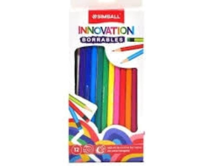 LÁPICES DE COLOR "SIMBALL" INNOVATION BORRABLES x 12 UNIDADES