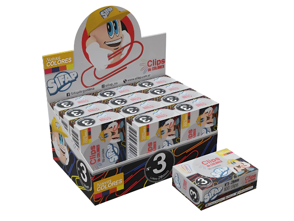 CLIPS "SIFAP" FORRADOS COLOR N°3 28MM x 100 UNIDADES