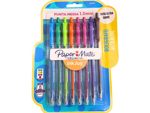 LAPICERA DE COLOR "PAPEMATE" x 8 KILOMETRICA RETRACTIL