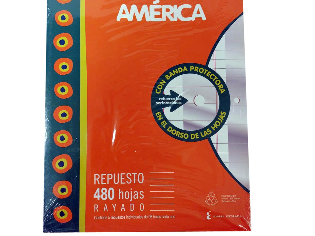 REPUESTO N°3 "AMÉRICA" x 480 HOJAS CON BANDA PROTECTORA