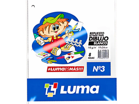 REPUESTO DIBUJO BLANCO "LUMA" N°3 x 8 HOJAS