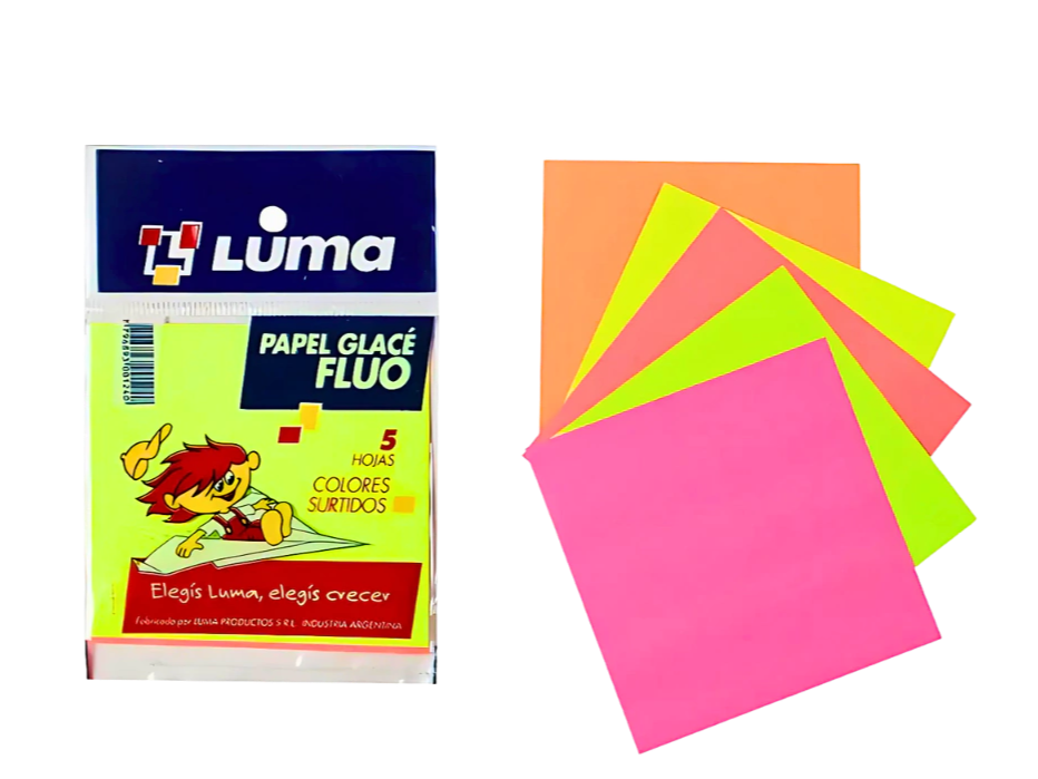 PAPEL GLACÉ "LUMA" FLÚO x 5;HOJAS