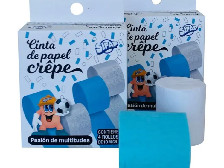 PAPEL CREPÉ CINTA "SIFAP": PASIÓN DE MULTITUDES 4 ROLLOS DE 4.5 DE ANCHO x 10MTS DE LARGO