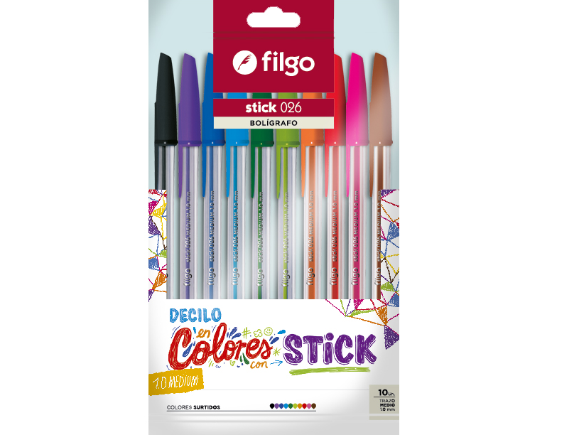 BOLÍGRAFOS DE COLORES "FILGO" x 10 UNIDADES