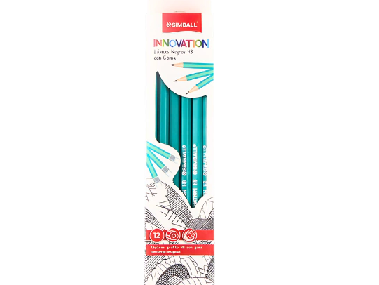LÁPICES NEGROS "SIMBALL" CON GOMA x 12 UNIDADES