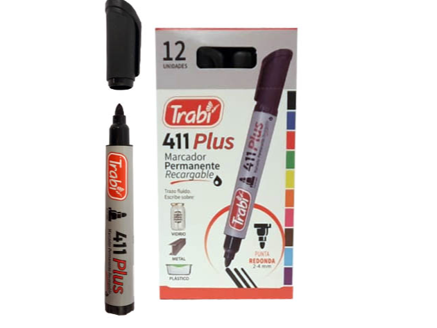 MARCADOR "TRABI" PERMANENTE PUNTA REDONDA x UNIDAD