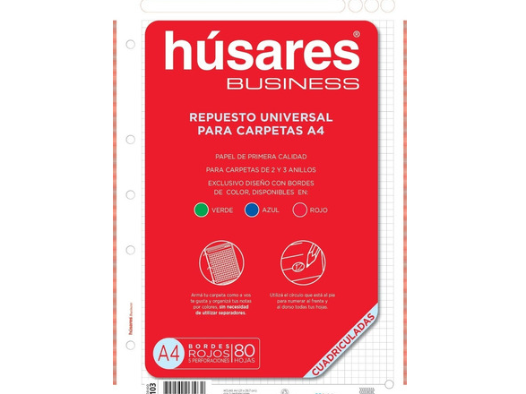 REPUESTO "HÚSARES" A4 x 80 HOJAS RAYADAS
