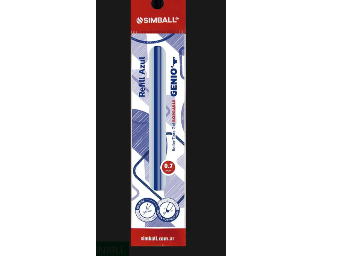 REPUESTO "SIMBALL"  BORRABLE GENIO 2G 0.7MM. ROLLER AZUL x UNIDAD