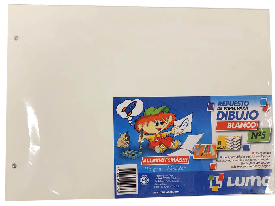 REPUESTO DIBUJO BLANCO "LUMA" N°5 x 8 HOJAS
