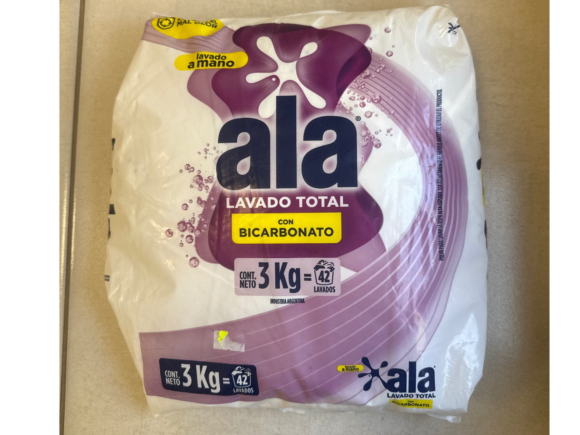 Jabón en polvo Ala x 3 kg con bicarbonato, lavado a mano