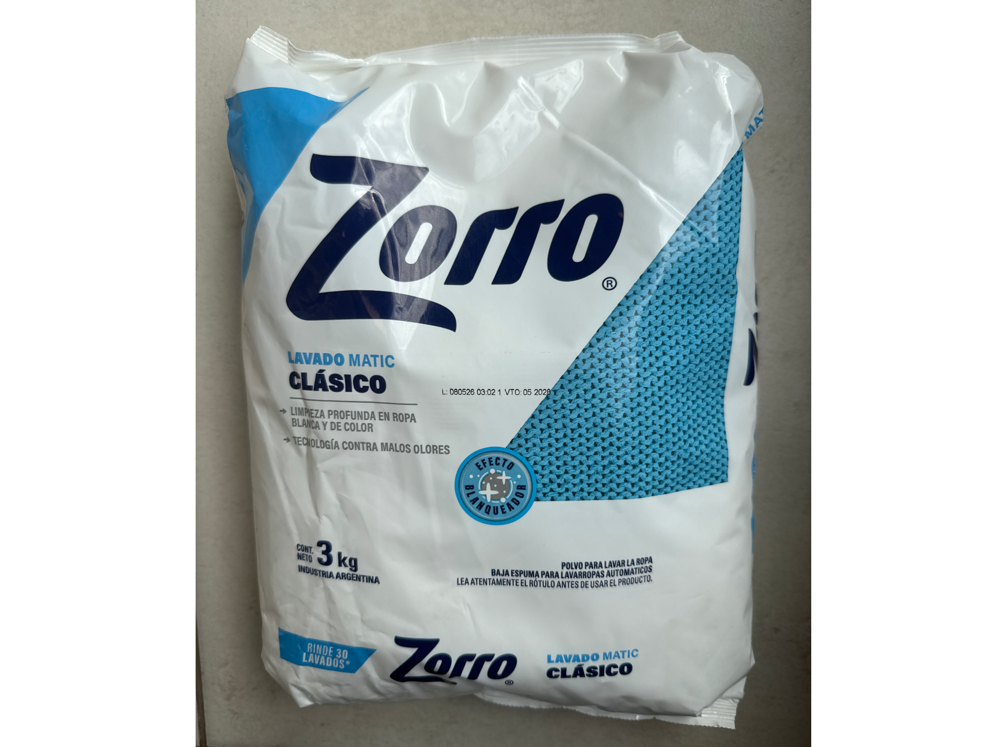 Jabón en polvo Zorro 3kg - clásico- Lavado matic