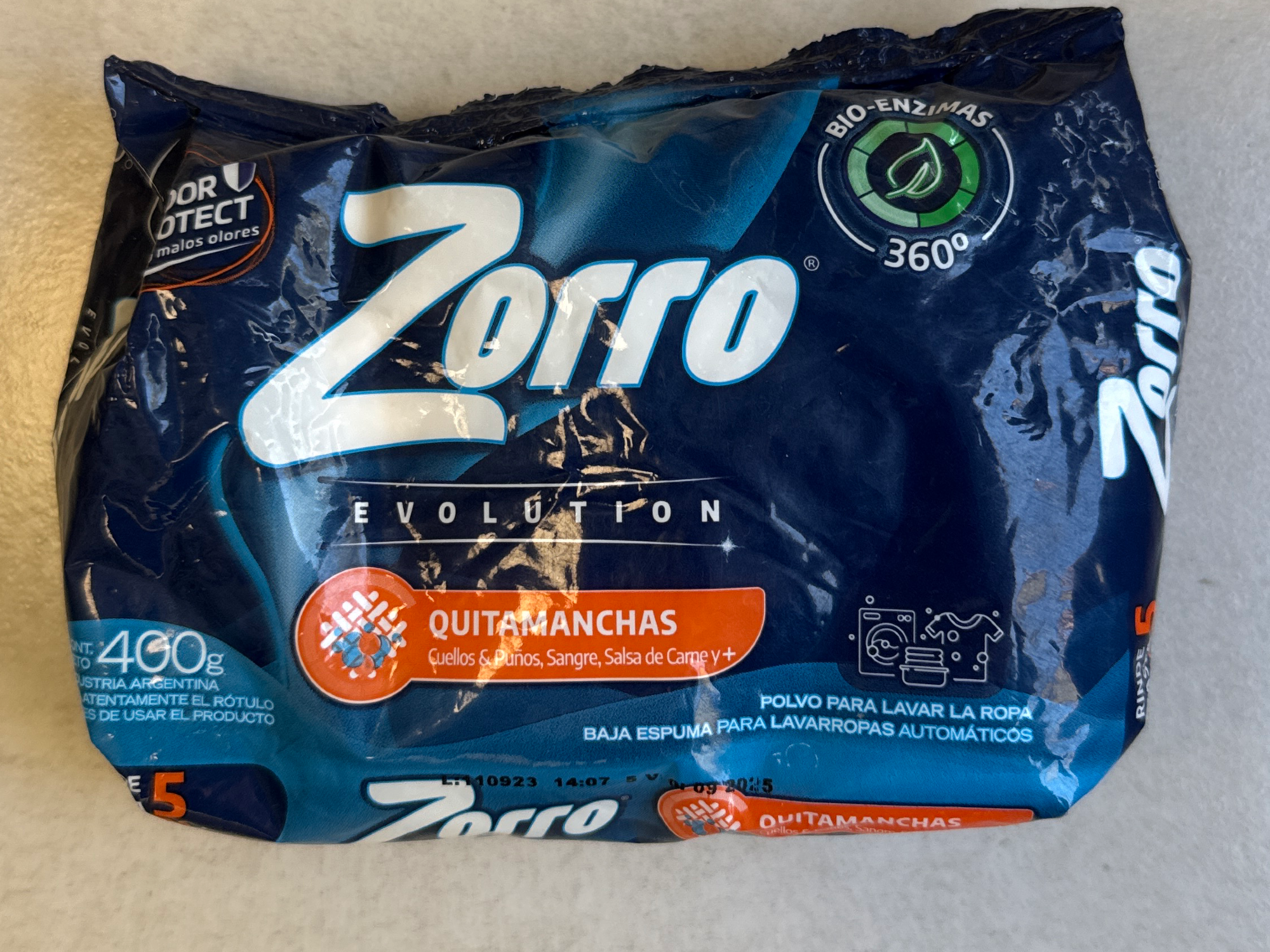 Jabón en polvo Zorro x 400 g matic evolution, quitamanchas