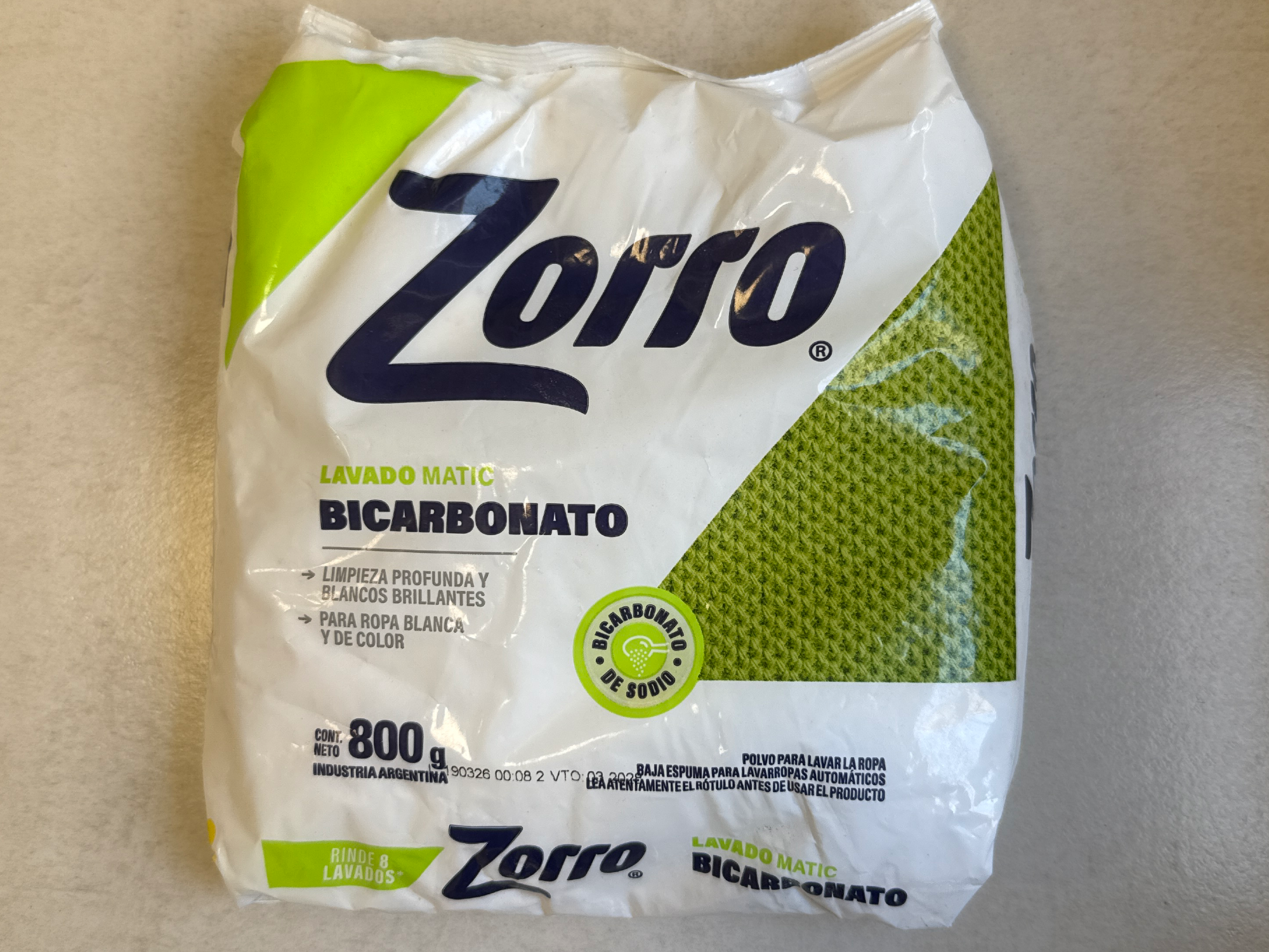 Jabón en polvo Zorro x 800 g matic con bicarbonato