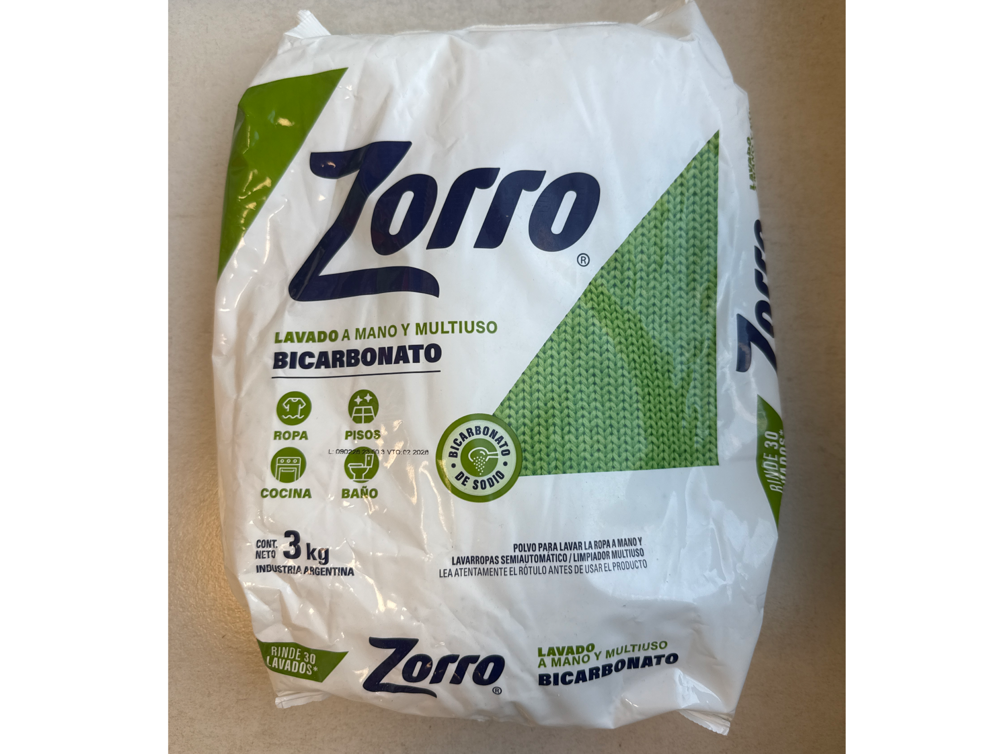 Jabón en polvo Zorro x 3 kg lavado a mano con bicarbonato
