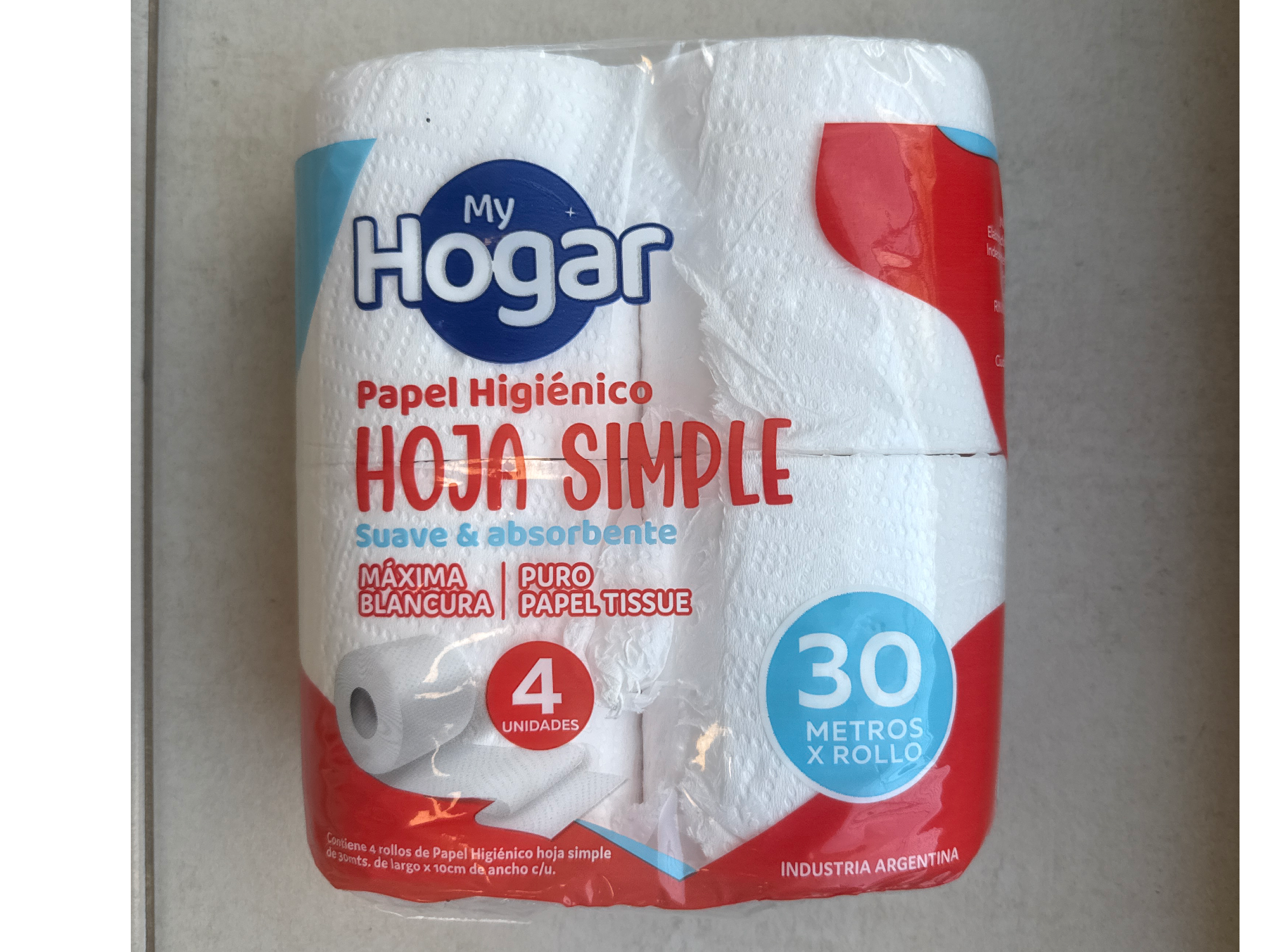 Papel higiénico x 4 - My hogar - hoja simple