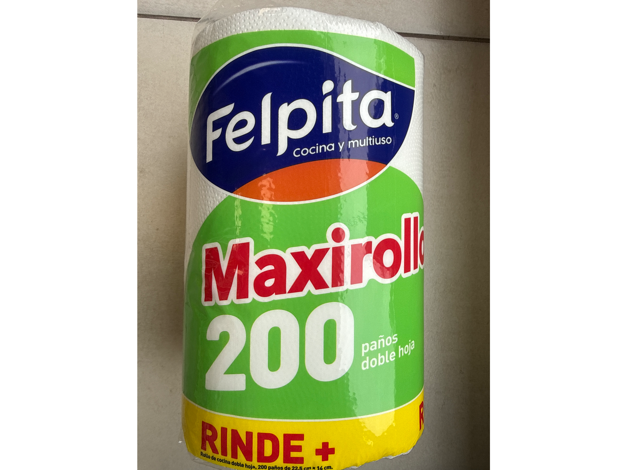 Papel Cocina Felpita Bobina - 200 paños doble hoja