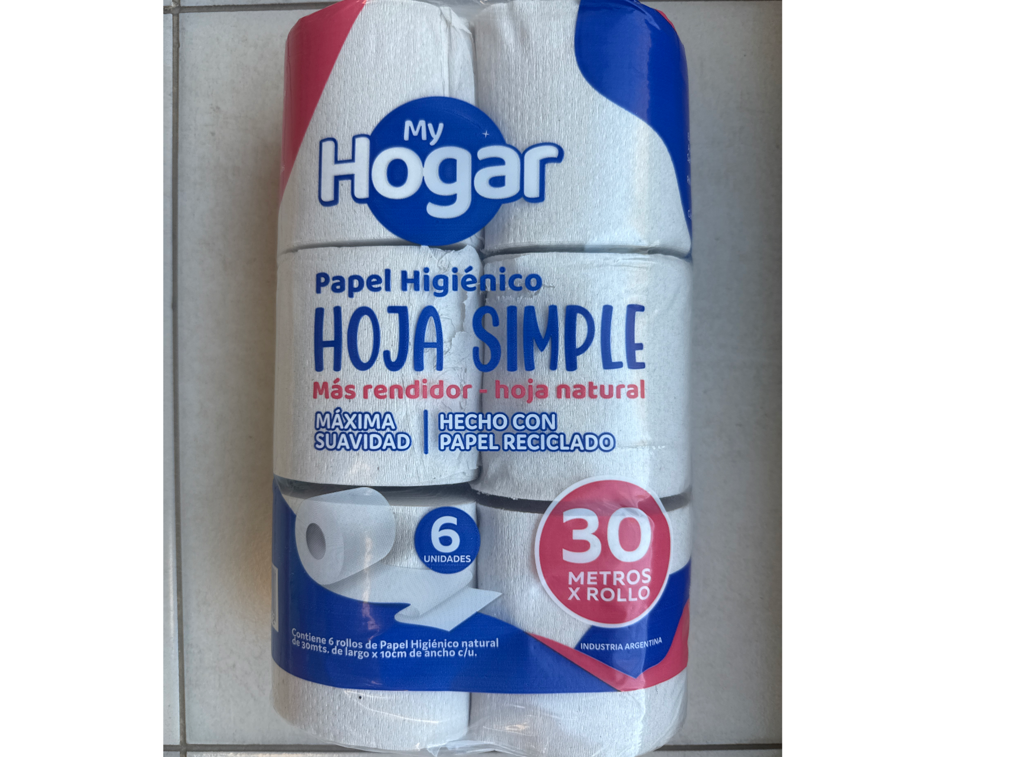 Papel higiénico x 6 My Hogar- hoja Natural